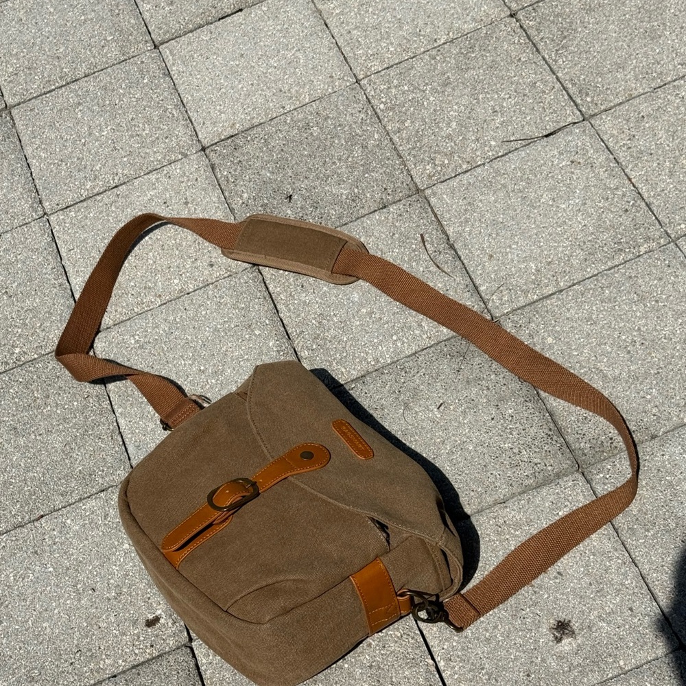 Brown Canvas Messenger Bag with Leather Accents